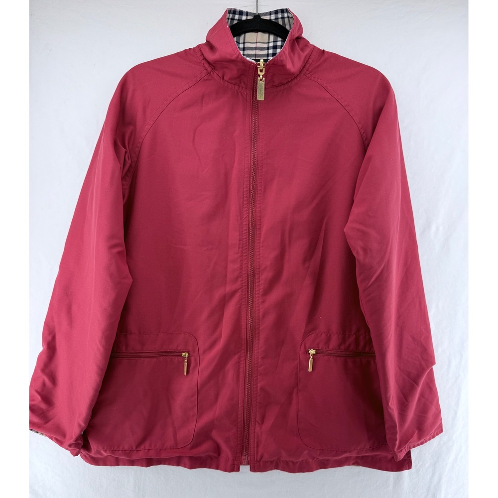 Country Club Petites by Koret Red Plaid Lined Zip Up‎ Harrington Jacket Small
